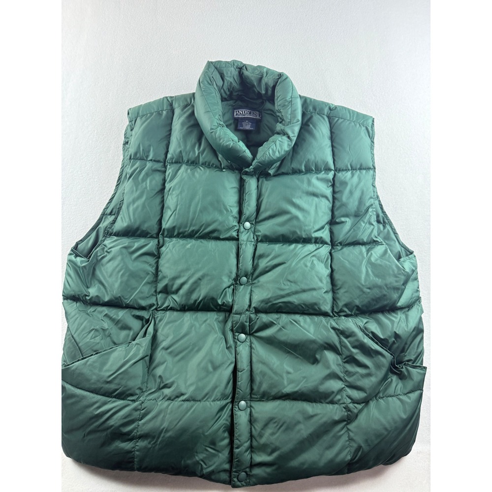 Lands End Green Puffer Vest Men XL 46-48 Regular Quilted Down Insulated